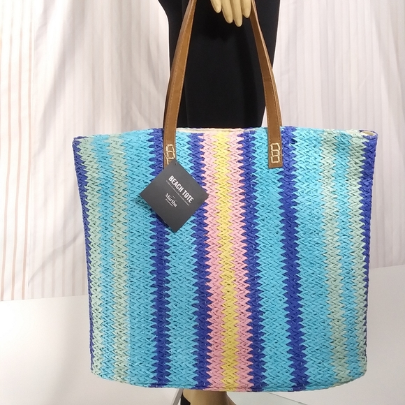 Martha Stewart Handbags - MARTHA STEWART Striped Woven "Straw" Beach Tote